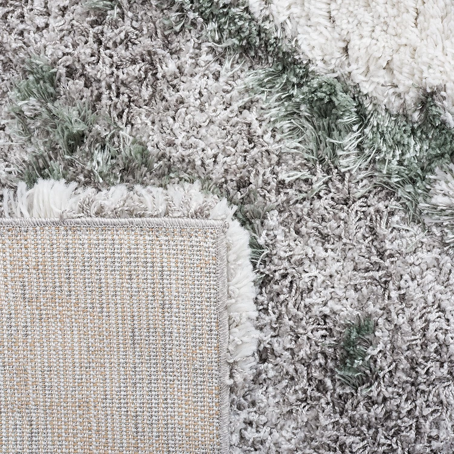 SAFAVIEH Horizon Shag Collection Area Rug - 9' x 12', Grey & Green, Modern Abstract Design, Non-Shedding & Easy Care, 2.6-inch Thick Ideal for High Traffic Areas in Living Room, Bedroom (HZN890Y)