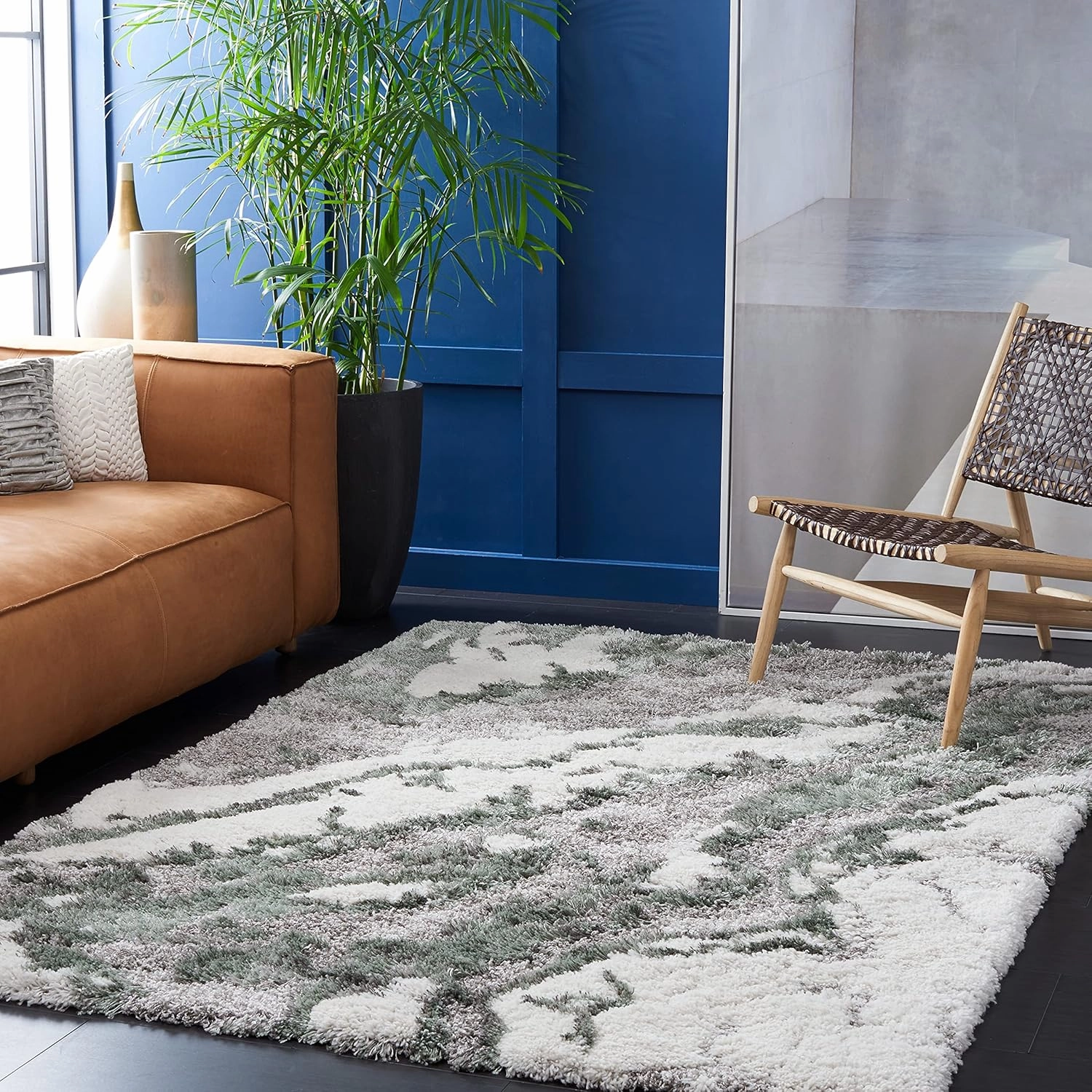 SAFAVIEH Horizon Shag Collection Area Rug - 9' x 12', Grey & Green, Modern Abstract Design, Non-Shedding & Easy Care, 2.6-inch Thick Ideal for High Traffic Areas in Living Room, Bedroom (HZN890Y)