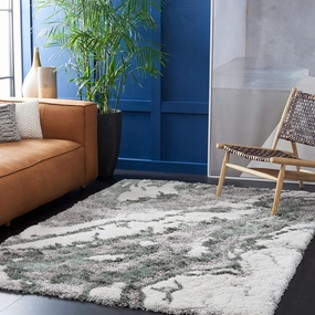 SAFAVIEH Horizon Shag Collection Area Rug - 9' x 12', Grey & Green, Modern Abstract Design, Non-Shedding & Easy Care, 2.6-inch Thick Ideal for High Traffic Areas in Living Room, Bedroom (HZN890Y)