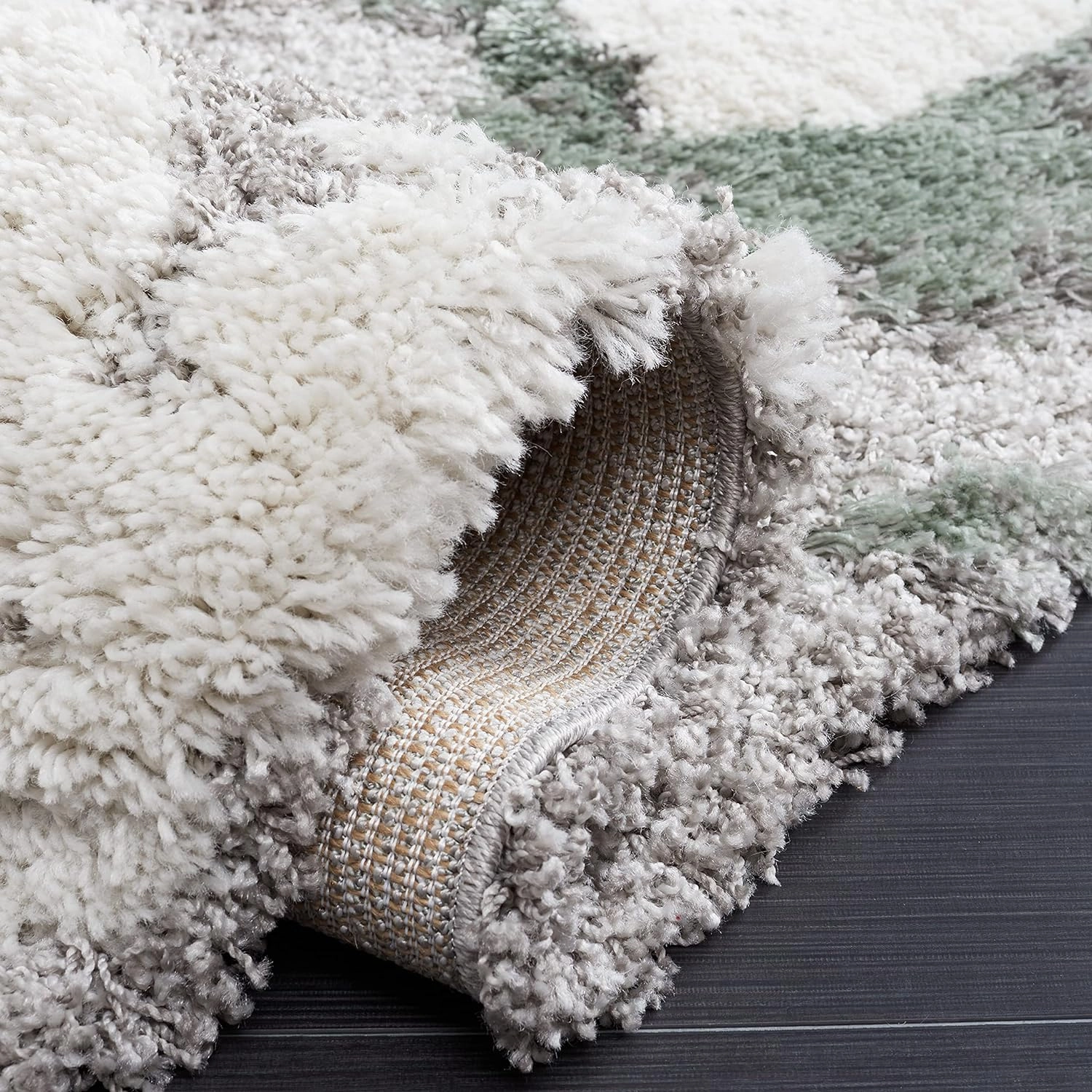 SAFAVIEH Horizon Shag Collection Area Rug - 9' x 12', Grey & Green, Modern Abstract Design, Non-Shedding & Easy Care, 2.6-inch Thick Ideal for High Traffic Areas in Living Room, Bedroom (HZN890Y)