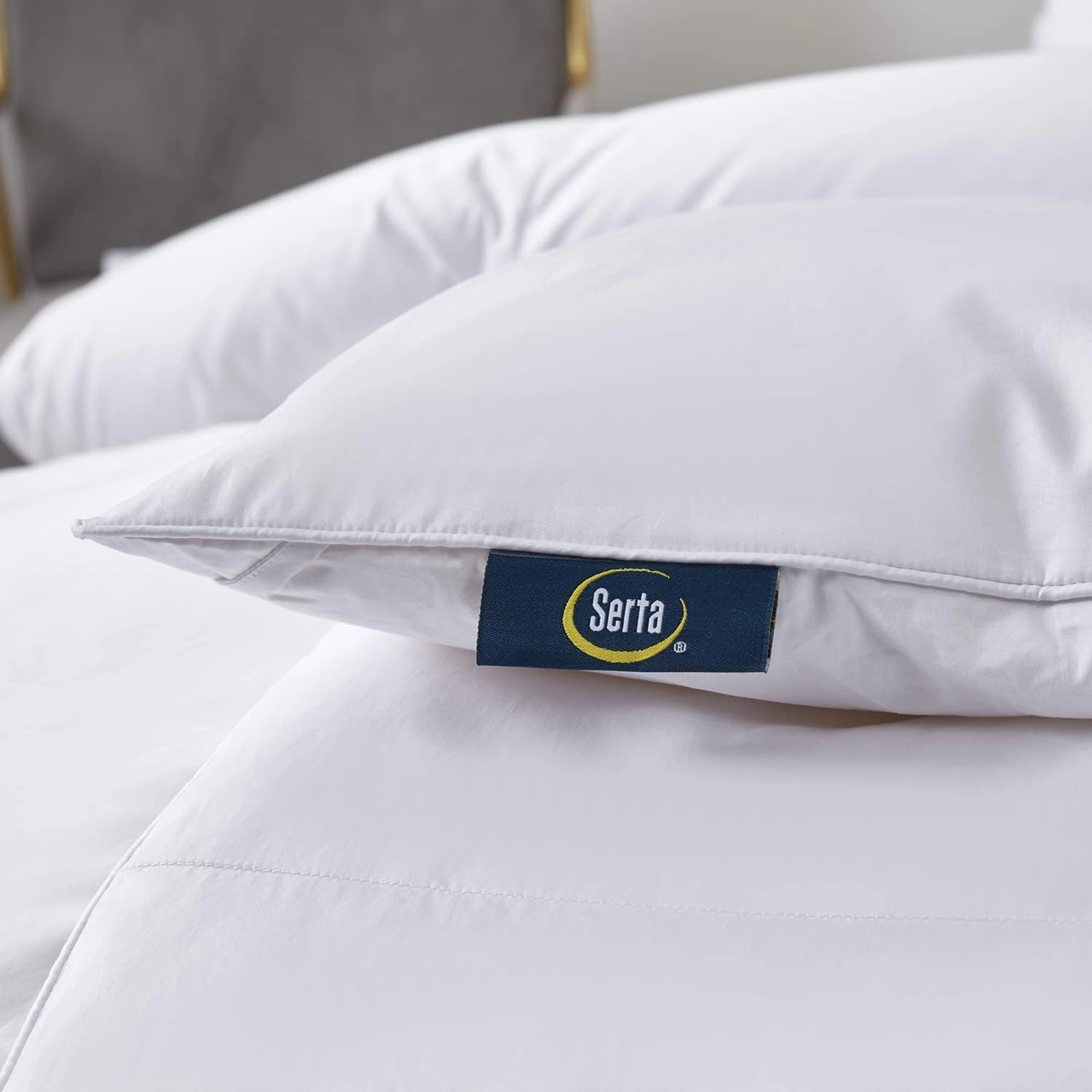 Serta Feather Down Comforter Full/Queen Size, Ultra Fluffy Lightweight Duvet Insert with Corner Tabs, Microfiber Cover All Season White Comforters, Skin-Friendly, 88"x88"
