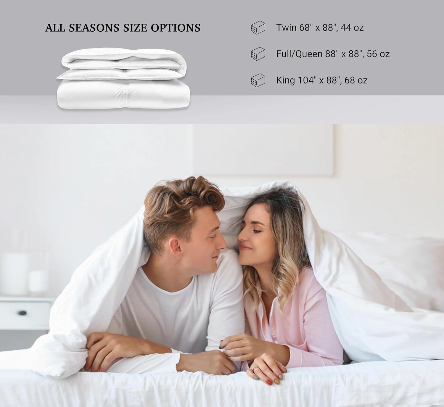 Serta Feather Down Comforter Full/Queen Size, Ultra Fluffy Lightweight Duvet Insert with Corner Tabs, Microfiber Cover All Season White Comforters, Skin-Friendly, 88"x88"