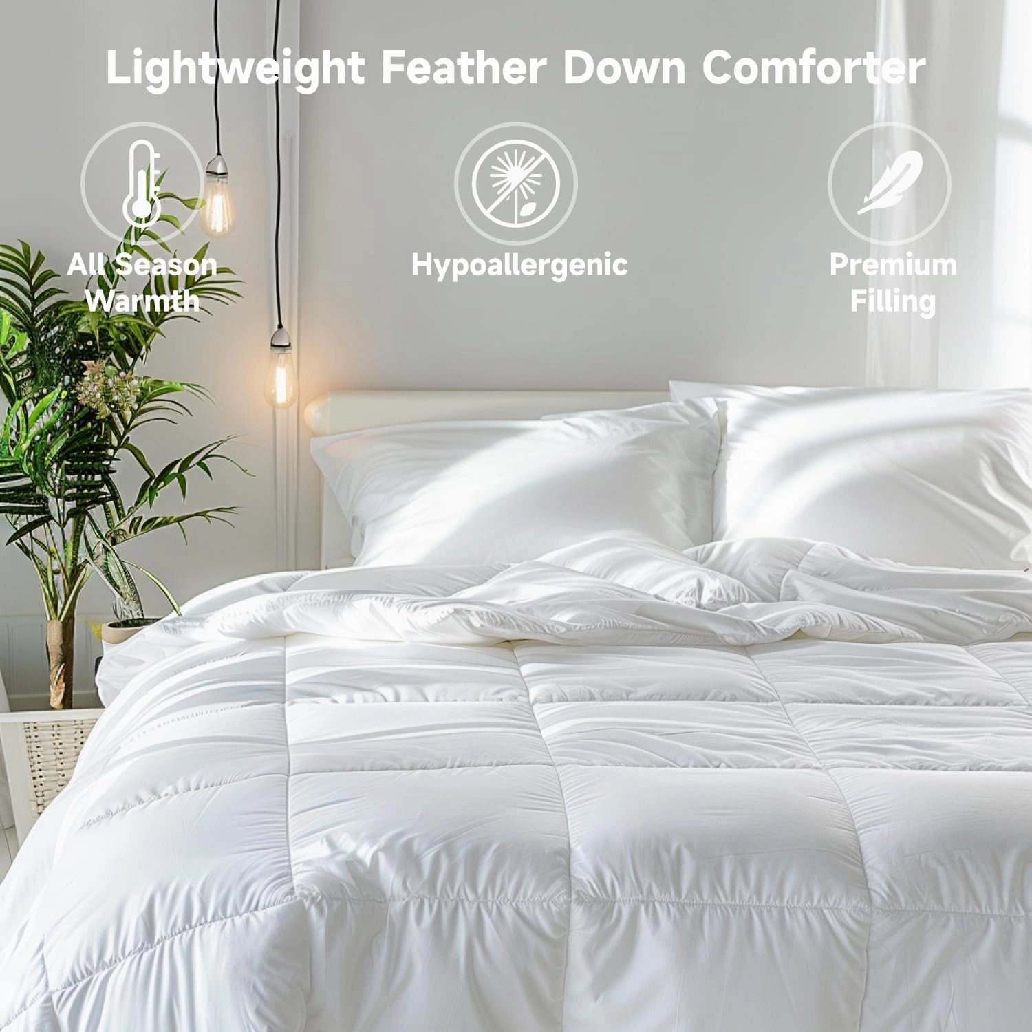 Serta Feather Down Comforter Full/Queen Size, Ultra Fluffy Lightweight Duvet Insert with Corner Tabs, Microfiber Cover All Season White Comforters, Skin-Friendly, 88"x88"