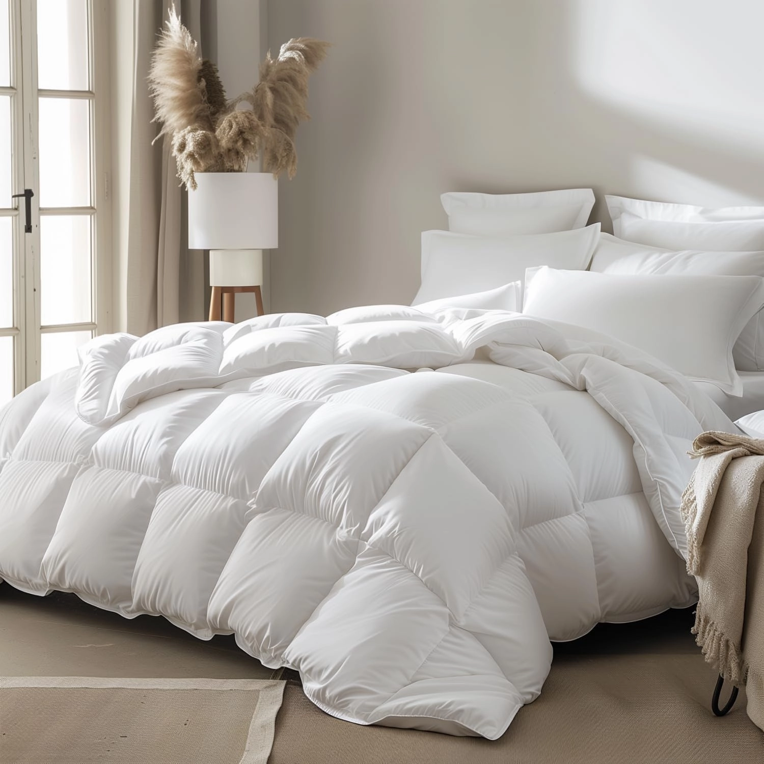 Serta Feather Down Comforter Full/Queen Size, Ultra Fluffy Lightweight Duvet Insert with Corner Tabs, Microfiber Cover All Season White Comforters, Skin-Friendly, 88"x88"