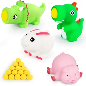 Shoot Ball Toys -Dinosaur Pig Toys Foam Ball Popper Guns, Toy Guns for Kids 4pk with 16 Foam Ball for Boys Girls Birthday Gifts