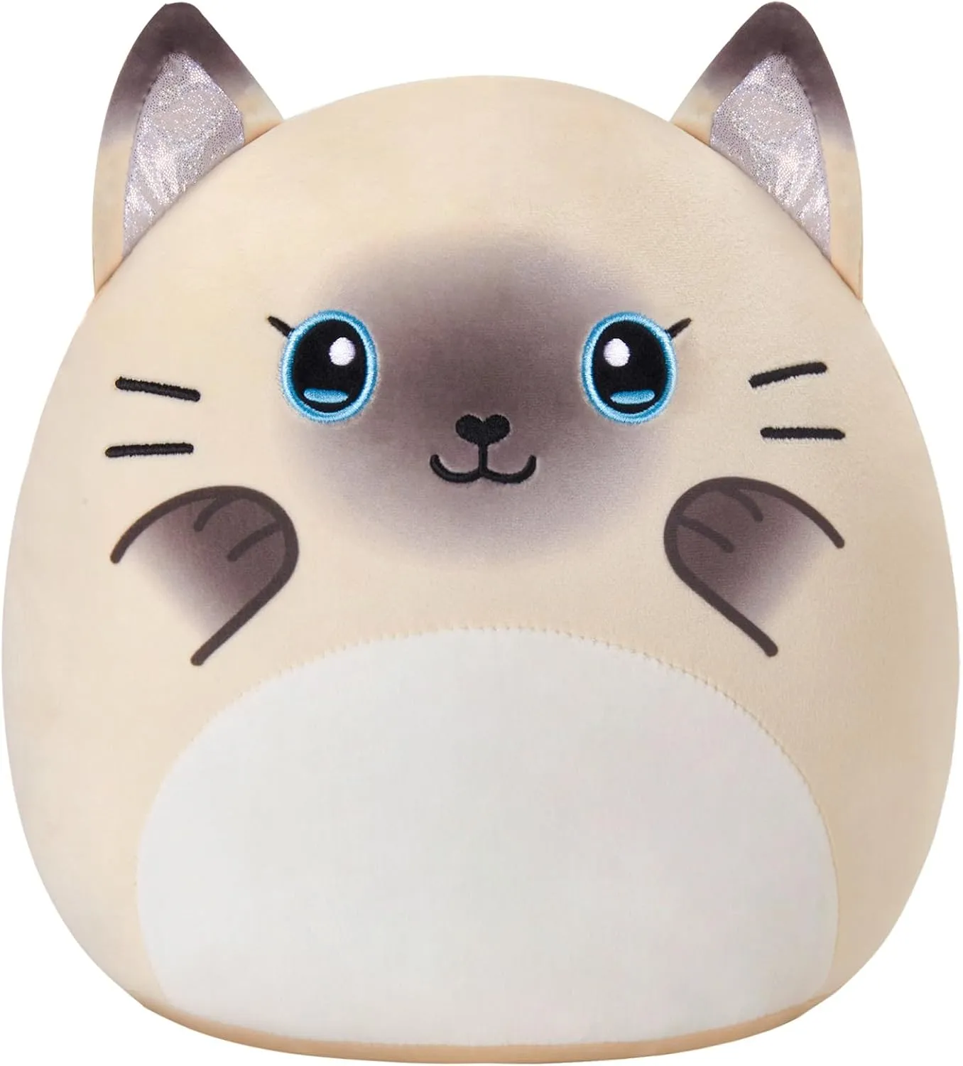 Siamese Cat Plush Pillow, Cute Kitty Stuffed Animal with Sparkly Ears, Soft Cat Plushies Pillow Plush Toys Gift for Kids Girls Boys Birthday, 12”