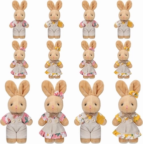 Skylety 12 Pcs Mini Bunny Plush Stuffed Animal Small Couple Easter Rabbit Plushie Burlap Floral Baby Shower Decoration Cute Soft Bunny for Birthday Party Favor, 4 Inch(Vivid Style)