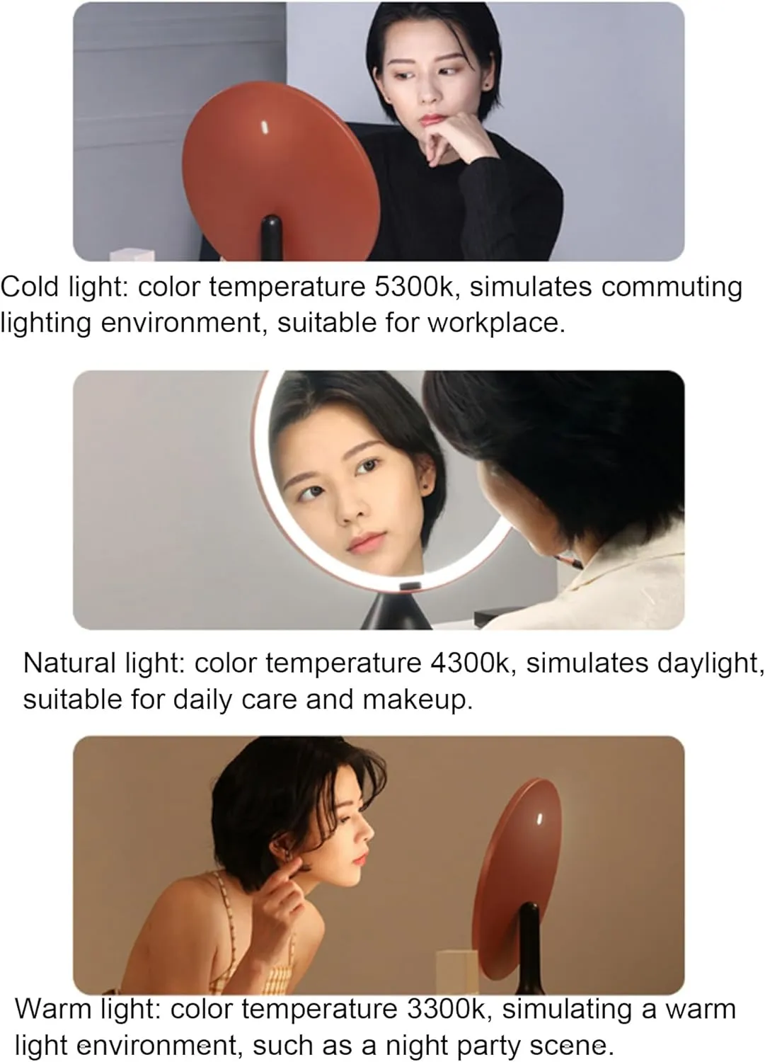 Smart Makeup Mirror Desktop Large Round Mirror Girl Dressing Mirror Desktop Beauty Makeup Led Fill Light Makeup Mirror,A