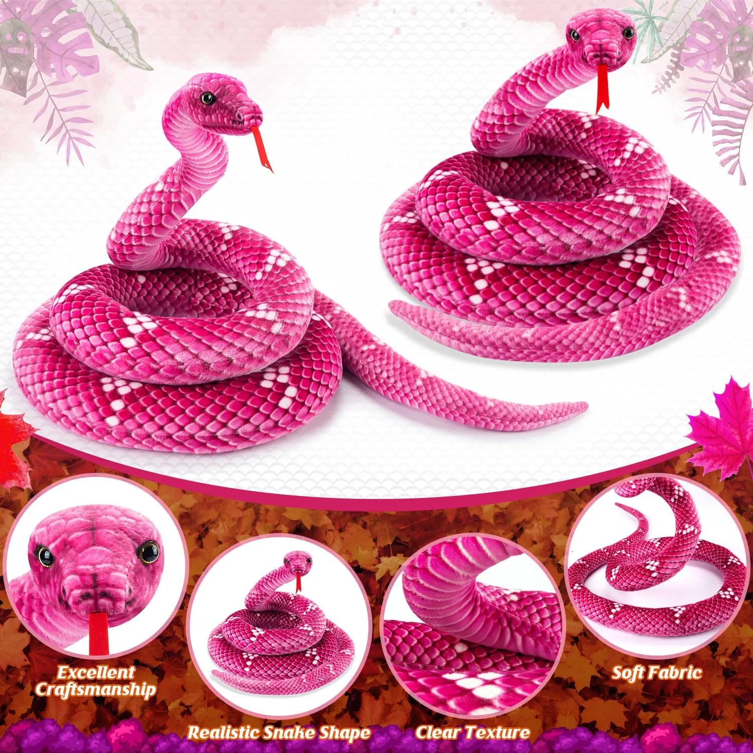 Snake Plush, Stuffed Snake Animal, 71 in Large Toy Snakes for Kids, Giant Stuffed Animals Snake, Lifelike Plush Snake for Birthday Present Party Prank Prop (Pink)