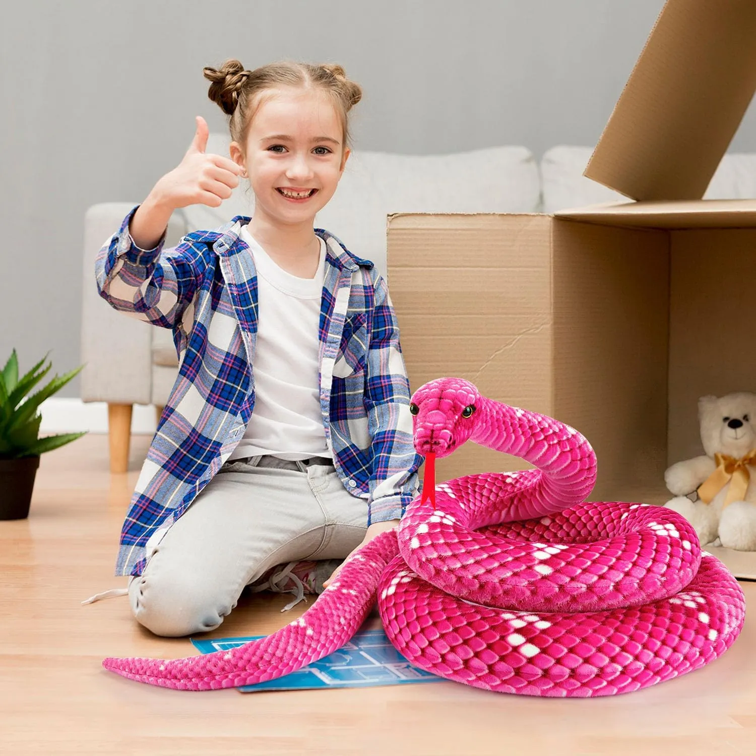 Snake Plush, Stuffed Snake Animal, 71 in Large Toy Snakes for Kids, Giant Stuffed Animals Snake, Lifelike Plush Snake for Birthday Present Party Prank Prop (Pink)