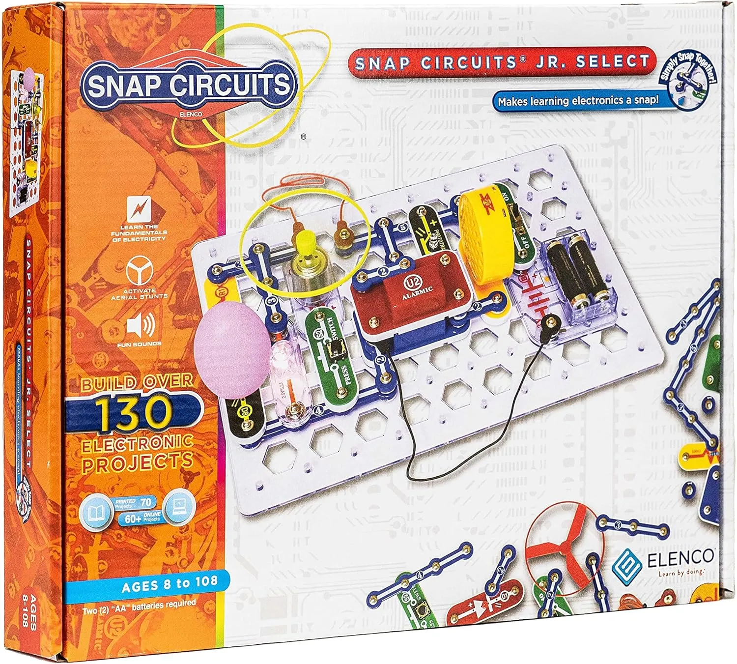 Snap Circuits Jr. Select SC-130 Electronics Exploration Kit | Over 130 Projects | Full Color Project Manual | 30  Parts | STEM Educational Toys for Kids 8 