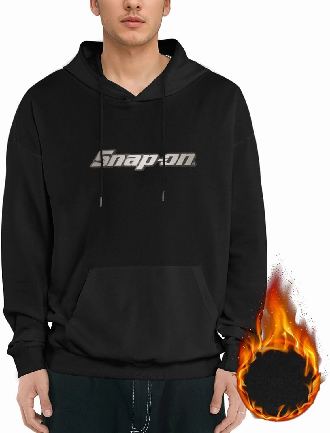 Snap On Mens Hoodies Fall Winter Sweatshirt Long Sleeve Casual Loose Basic Pullover Fleece Hooded-
