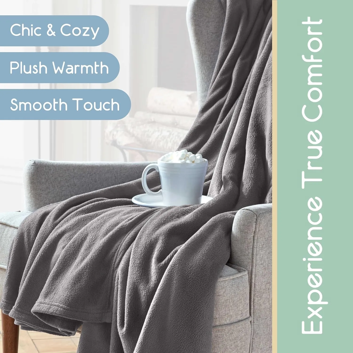 Soft Microfleece Blanket | Queen Size | All-Season Comfort | Super Soft Lightweight Throw | Plush for Bed, Couch, or Travel | Pet-Friendly | Gray