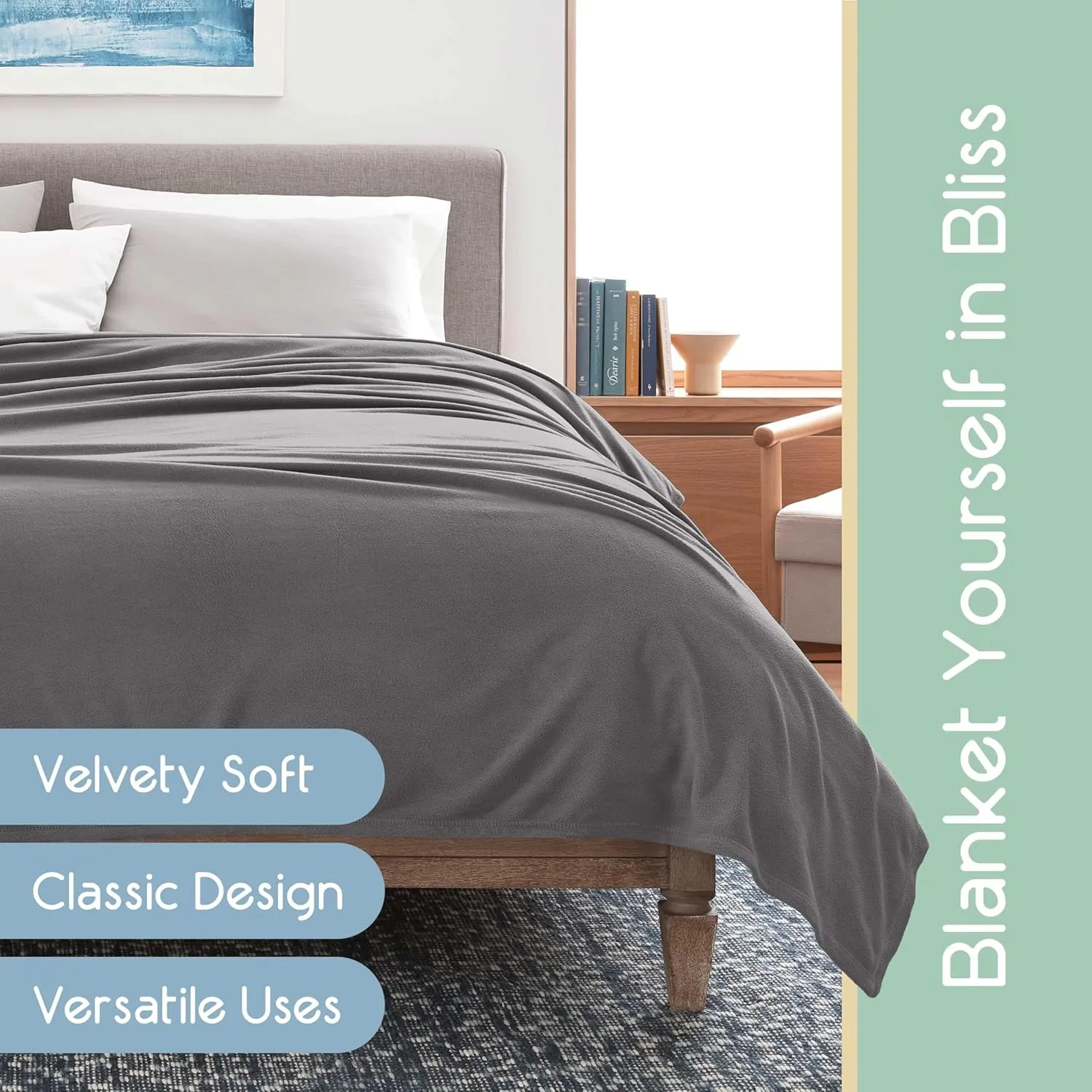 Soft Microfleece Blanket | Queen Size | All-Season Comfort | Super Soft Lightweight Throw | Plush for Bed, Couch, or Travel | Pet-Friendly | Gray