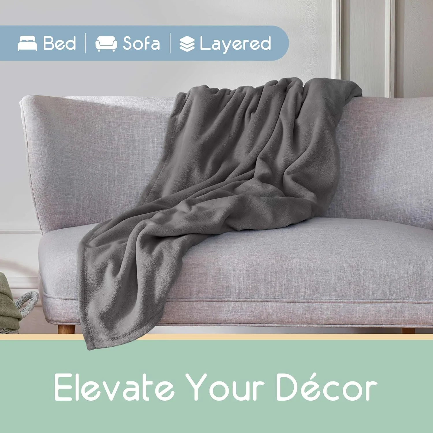 Soft Microfleece Blanket | Queen Size | All-Season Comfort | Super Soft Lightweight Throw | Plush for Bed, Couch, or Travel | Pet-Friendly | Gray