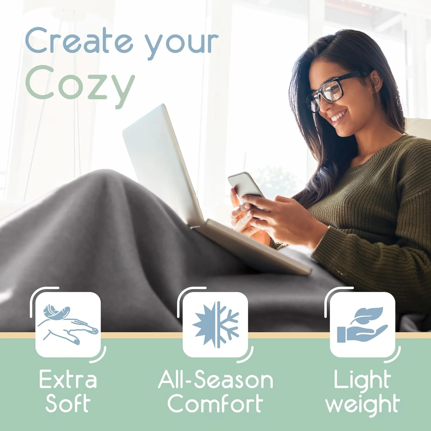 Soft Microfleece Blanket | Queen Size | All-Season Comfort | Super Soft Lightweight Throw | Plush for Bed, Couch, or Travel | Pet-Friendly | Gray