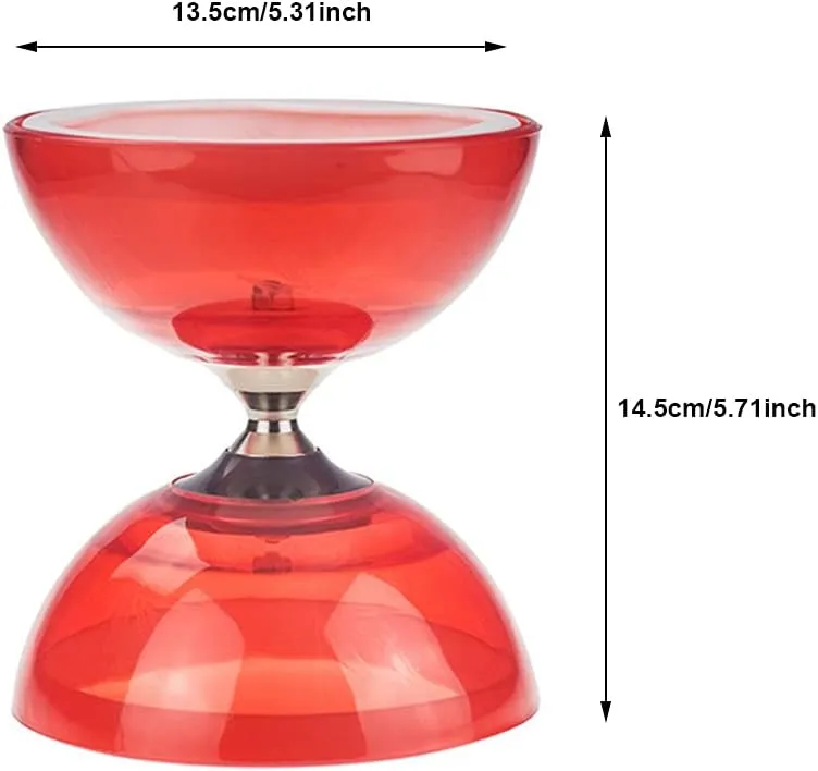 Soft Rubber Yoyo Set, with 1 Pc Diabolo, 1 Pc Spare 10m Rope, 2 Pcs Professional Poles, 1 Pc Net Bag, Flashing Triple Bearing Diabolo, for Beginners, Experienced Players (Red)