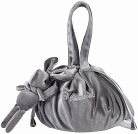 Soft Velvet Makeup Pouch with Cute Bunny Charm - Ideal for On - the - Go Beauty Needs! (Gray)