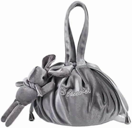 Soft Velvet Makeup Pouch with Cute Bunny Charm - Ideal for On - the - Go Beauty Needs! (Gray)