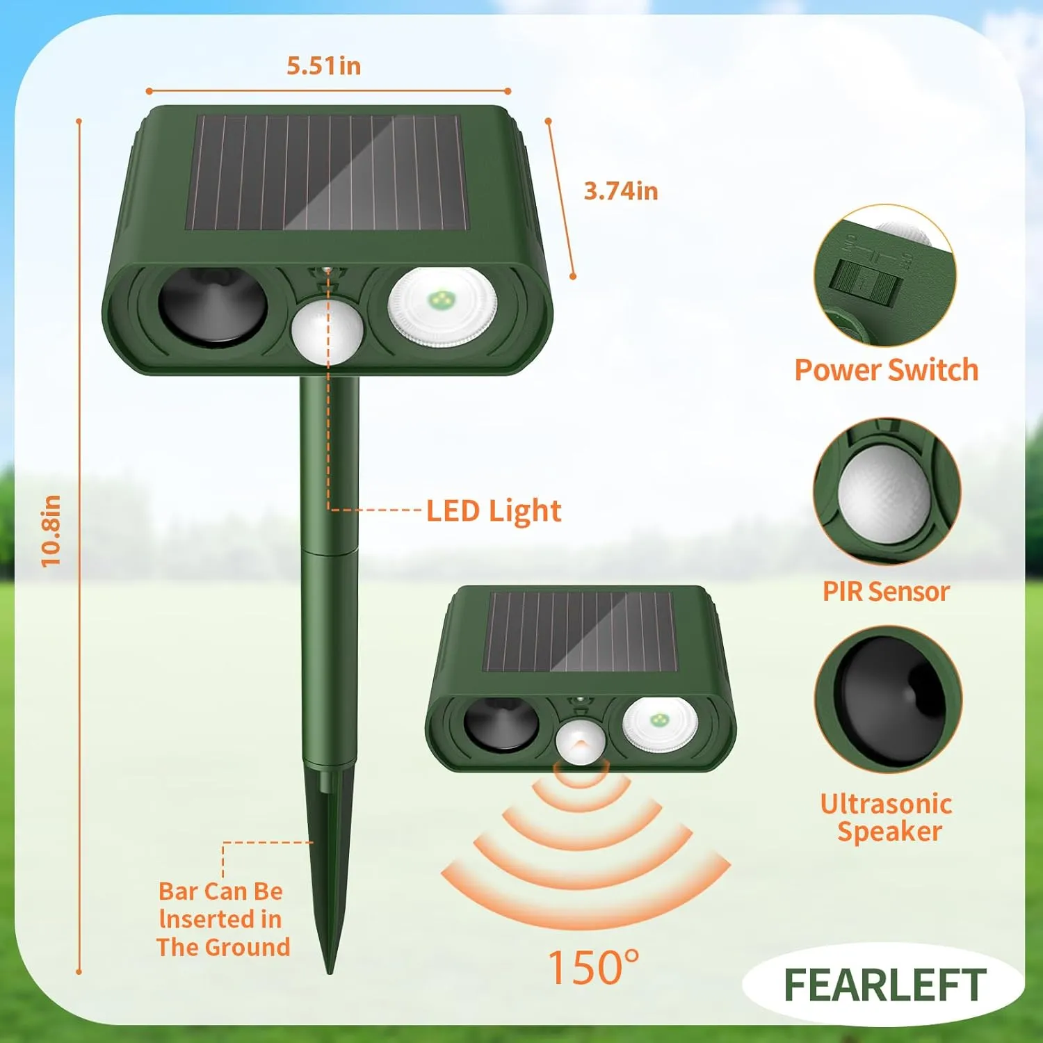 Solar Ultrasonic Animal Repellent, Deer Repellent Devices with Motion Detection Waterproof, Cat Repellent Outdoor Squirrel Rabbit Bird Dog Raccoon Skunk Deterrents Animal Repeller for Yard Garden Farm