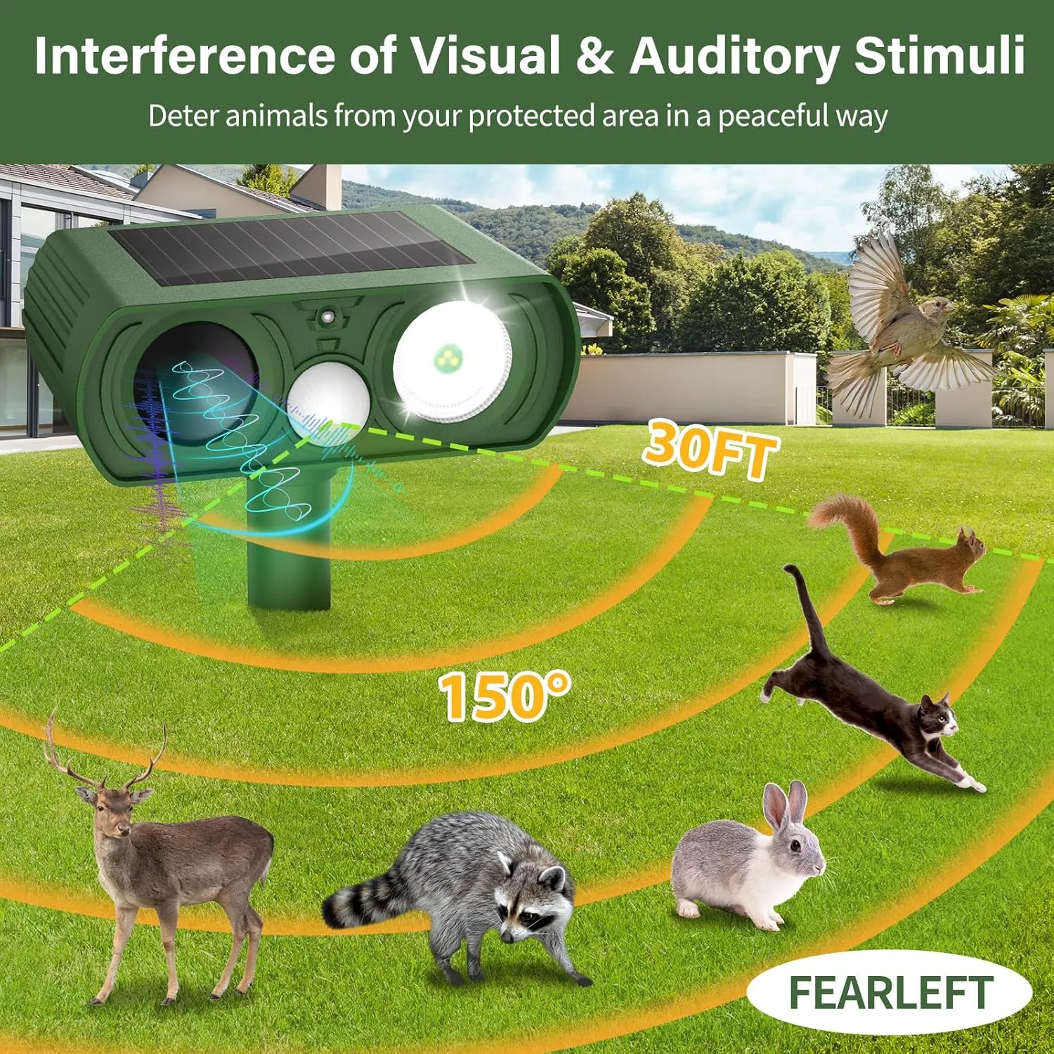 Solar Ultrasonic Animal Repellent, Deer Repellent Devices with Motion Detection Waterproof, Cat Repellent Outdoor Squirrel Rabbit Bird Dog Raccoon Skunk Deterrents Animal Repeller for Yard Garden Farm