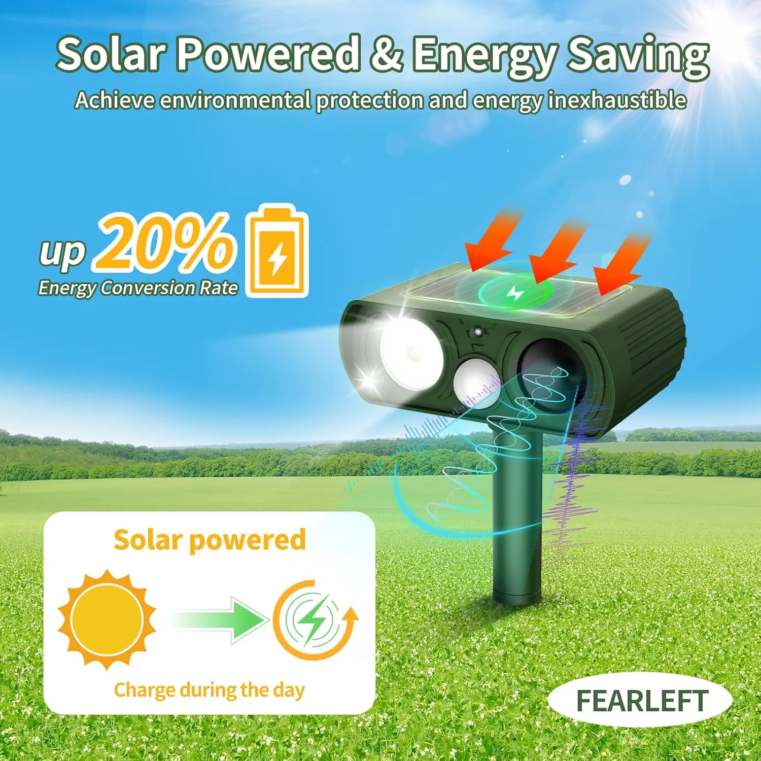 Solar Ultrasonic Animal Repellent, Deer Repellent Devices with Motion Detection Waterproof, Cat Repellent Outdoor Squirrel Rabbit Bird Dog Raccoon Skunk Deterrents Animal Repeller for Yard Garden Farm