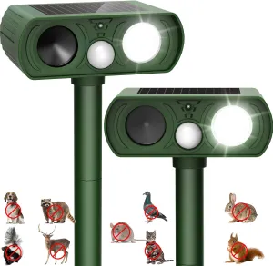 Solar Ultrasonic Animal Repellent Outdoor, Cat Squirrel Raccoon Bird Dog Deer Repellent Devices Motion Detection, Waterproof Mouse Skunk Rabbit Rodent Deterrent for Yard Farm Garden 2 Pack