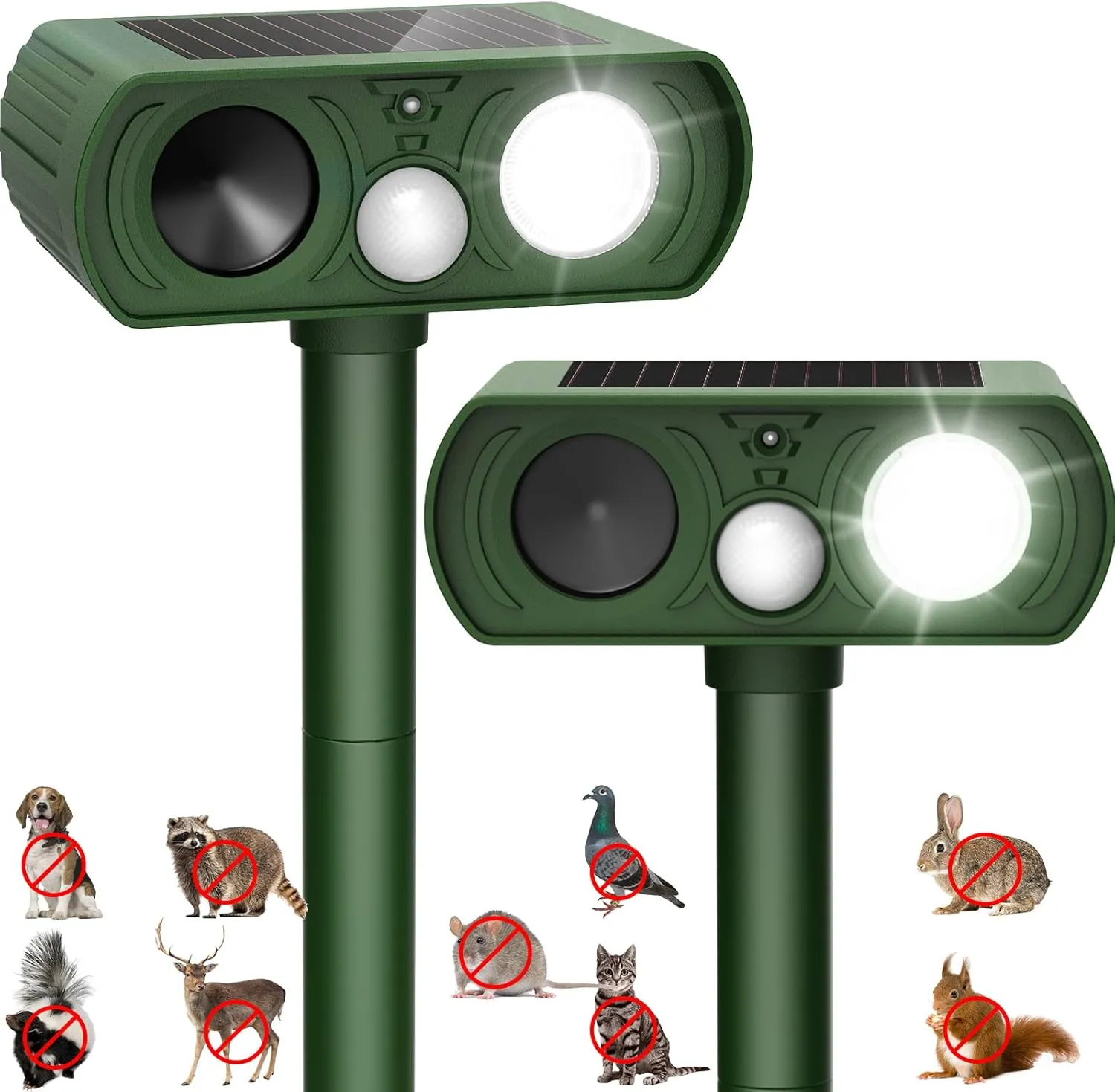 Solar Ultrasonic Animal Repellent Outdoor, Cat Squirrel Raccoon Bird Dog Deer Repellent Devices Motion Detection, Waterproof Mouse Skunk Rabbit Rodent Deterrent for Yard Farm Garden 2 Pack
