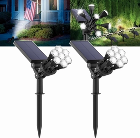 Solar Lights Outdoor Waterproof IP68, 360° Adjustable 4 Modes Solar Powered Spot Lights for Yard Garden Landscape, Bright Led Flood Lightings for Outside Wall Tree House Pathway (Cold White/2 Pack)