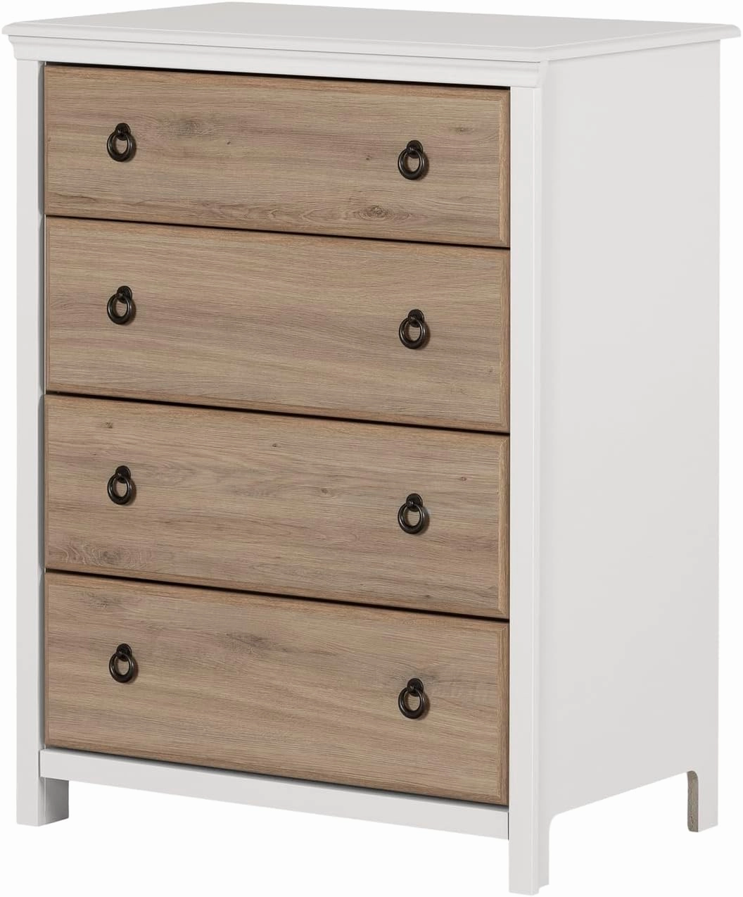 South Shore Catimini 4-Drawer Chest Pure White and Rustic Oak, Farmhouse