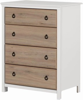 South Shore Catimini 4-Drawer Chest Pure White and Rustic Oak, Farmhouse