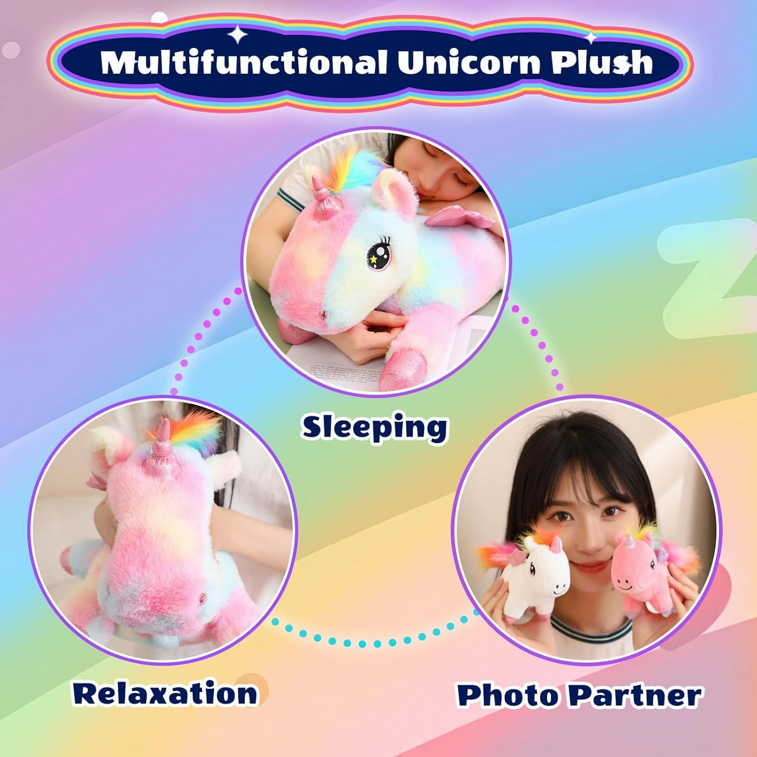 SQEQE Unicorn Mommy Stuffed Animal with 4 Baby Unicorns, Super Soft Cartoon Hugging Toy Gifts for Girls Boys Birthday