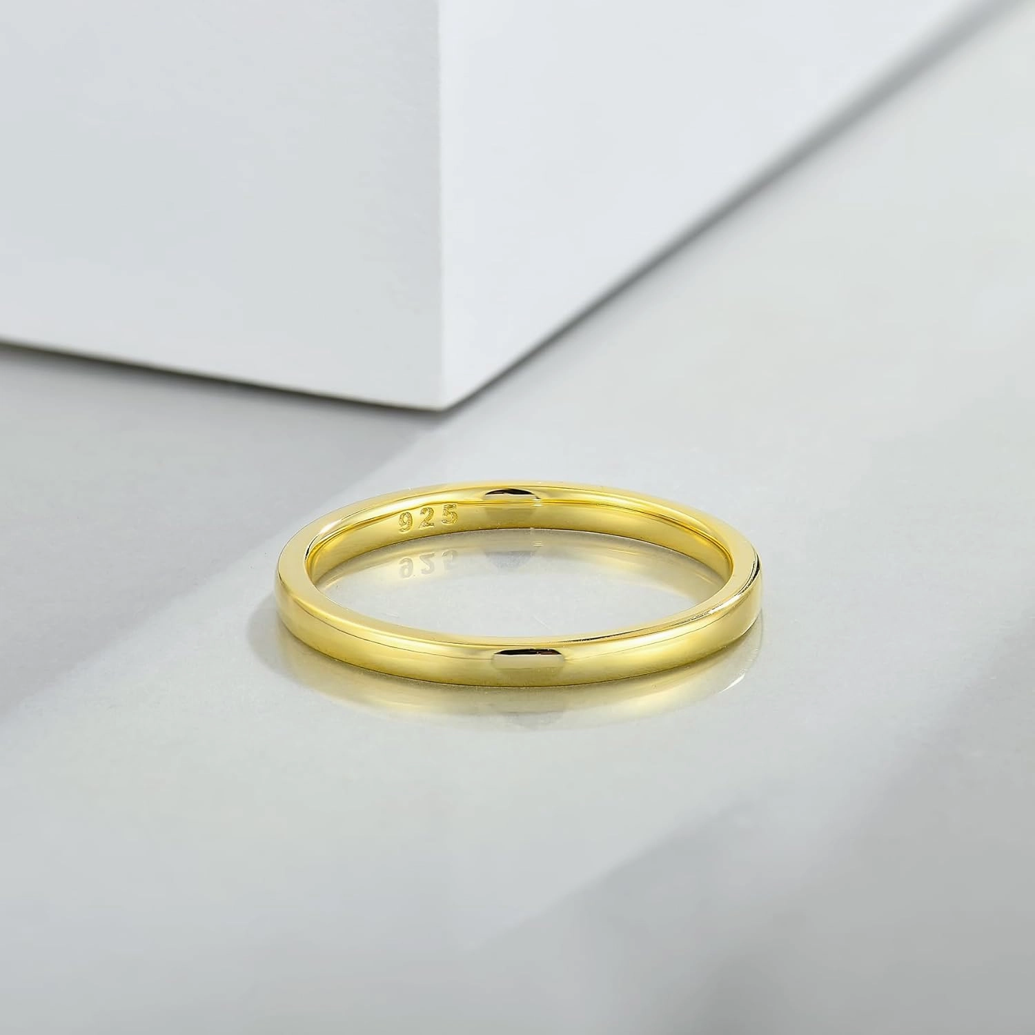 STARCHENIE 18K Gold Plated Ring for Men Women Solid 925 Sterling Silver 2MM 3MM 4MM 5MM 7MM 8MM Wedding Band Comfort Fit High Polish