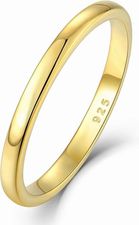 STARCHENIE 18K Gold Plated Ring for Men Women Solid 925 Sterling Silver 2MM 3MM 4MM 5MM 7MM 8MM Wedding Band Comfort Fit High Polish