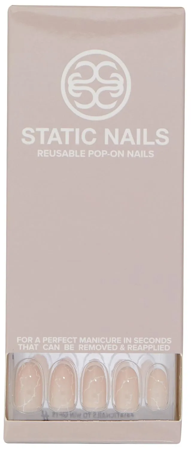 Static Nails Reusable Pop-On Manicure Set - Rose Quartz | Valentines Nails | Rose Marbled Round False Nails | Short Press On Nails | Salon Quality Non-Damaging Acrylic Nails | Fake Nail Kit with Glue