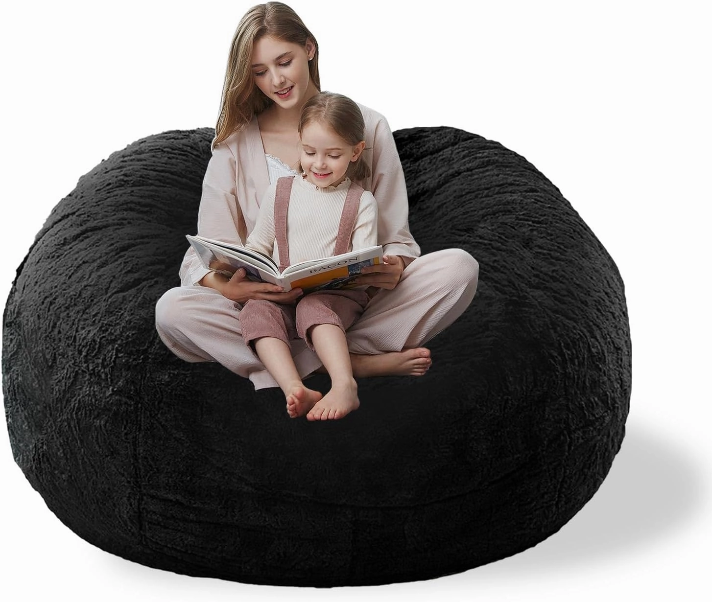 Storage Bean Bag Chair Cover(No Filler) for Organizing Plush Toys Or Textile，Pv Fleece Washable Large Bean Bag Chairs Cover for Adults for Living Room Bedroom Furniture (Black, 4FT)