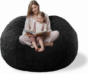 Storage Bean Bag Chair Cover(No Filler) for Organizing Plush Toys Or Textile，Pv Fleece Washable Large Bean Bag Chairs Cover for Adults for Living Room Bedroom Furniture (Black, 4FT)