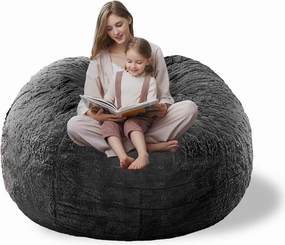 Storage Bean Bag Chair Cover(No Filler) for Organizing Plush Toys Or Textile，Pv Fleece Washable Large Bean Bag Chairs Cover for Adults for Living Room Bedroom Furniture (Grey, 4FT)