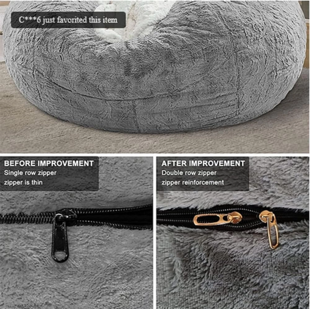 Storage Bean Bag Chair Cover(No Filler) For Organizing Plush Toys Or Textile，Pv Fleece Washable Large Bean Bag Chairs Cover For Adults For Living Room Bedroom Furniture (Light grey, 7FT)