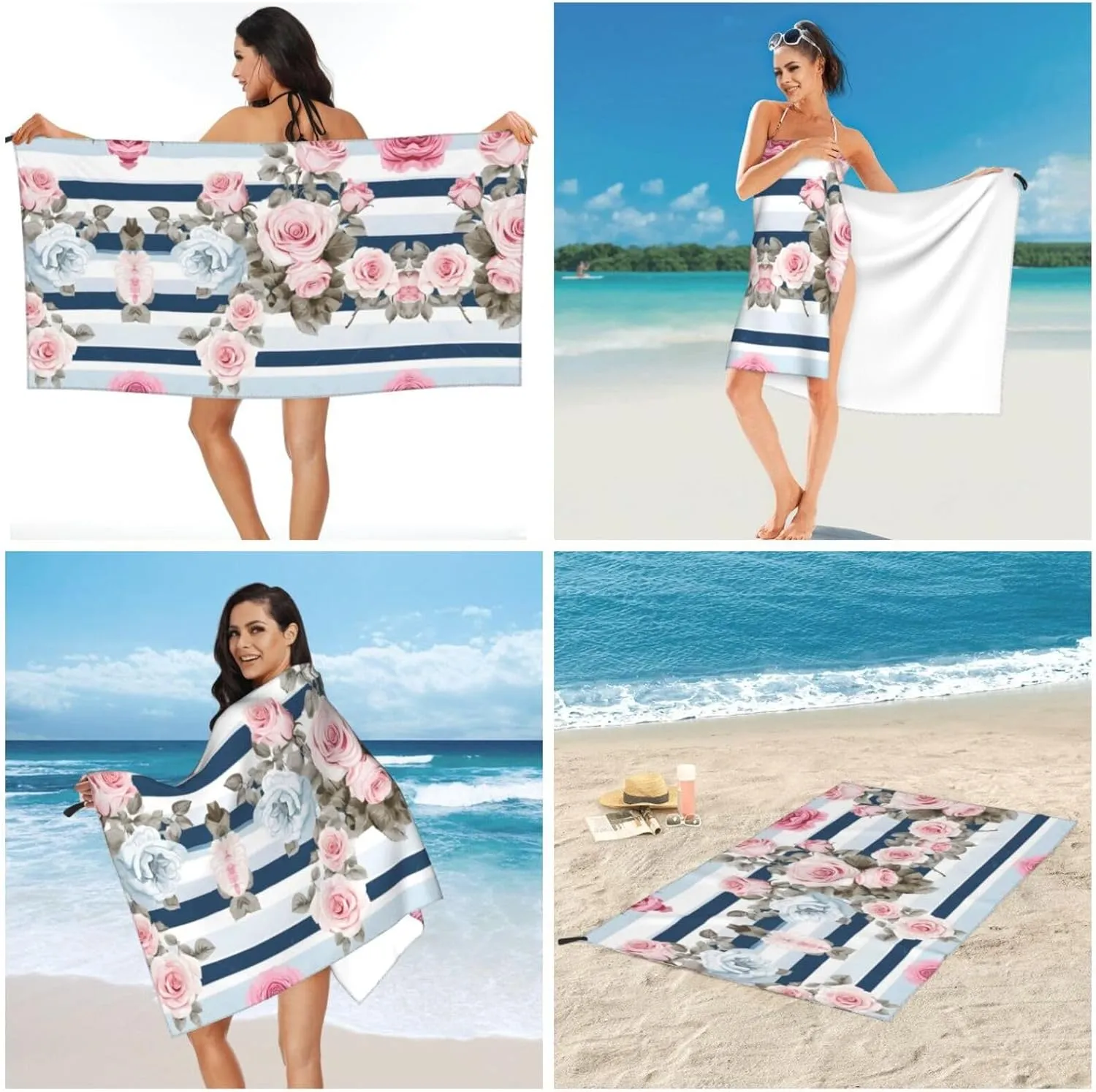 Striped Succulents Premium Compact Microfiber Travel Towel-Featherlight & Quick Dry,Sand-Resistant Beach Towel for Swimming,Camping,Vacation Essentials with Carry Pouch
