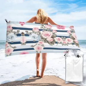 Striped Succulents Premium Compact Microfiber Travel Towel-Featherlight & Quick Dry,Sand-Resistant Beach Towel for Swimming,Camping,Vacation Essentials with Carry Pouch