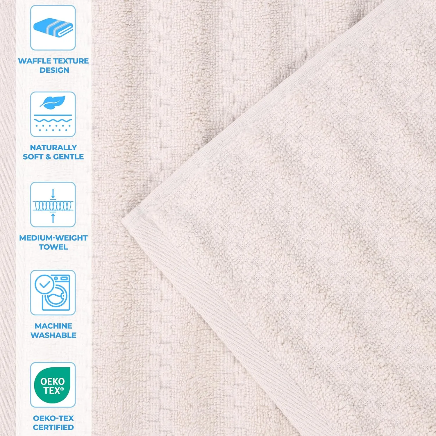 Superior Zuma Zero Twist Cotton Medium Weight Small Towels, for Kitchen, Bathroom, Shower, Spa, Plush Essentials, Waffle Textured Stripes, Face Towels Washcloths, Set of 12, Silver