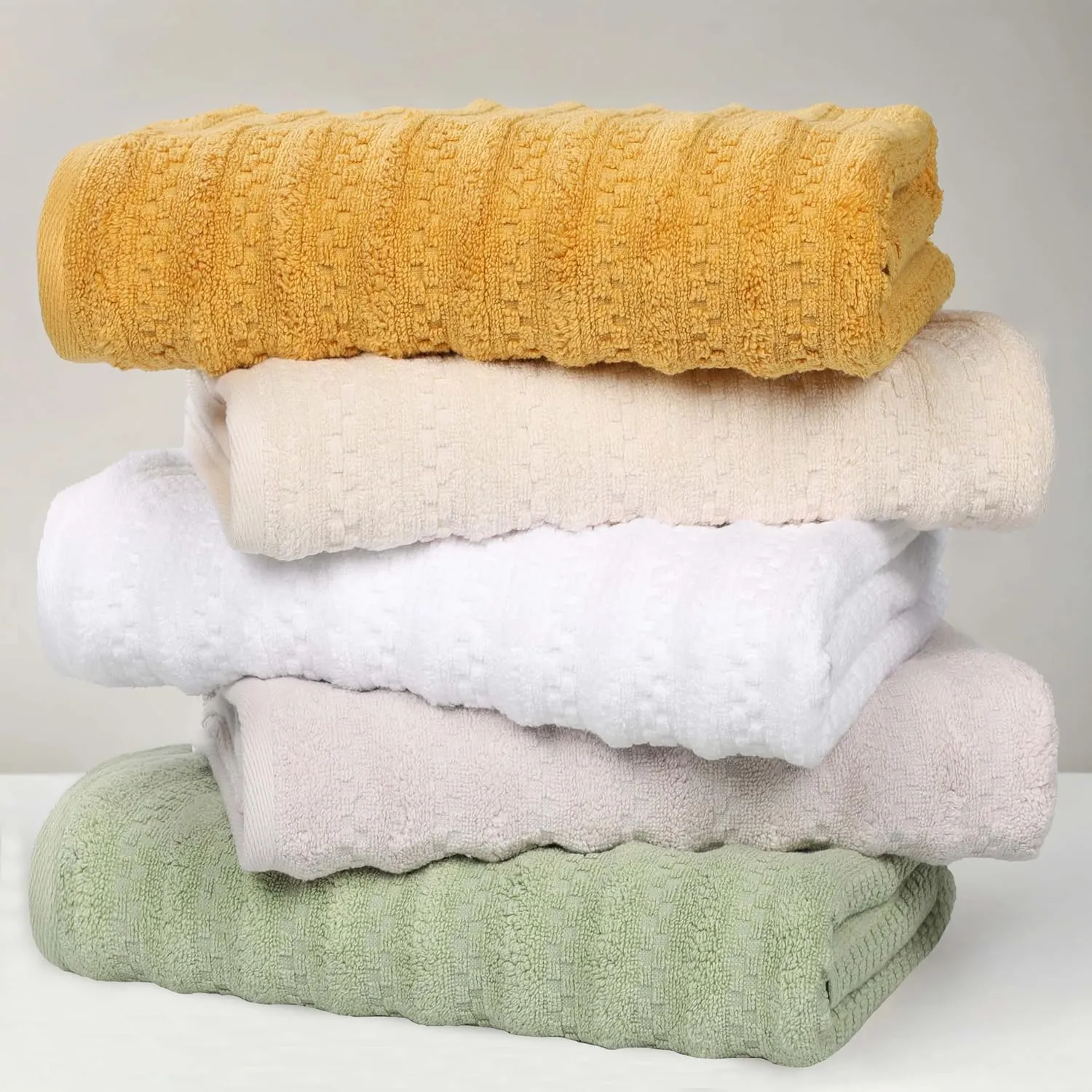 Superior Zuma Zero Twist Cotton Medium Weight Small Towels, for Kitchen, Bathroom, Shower, Spa, Plush Essentials, Waffle Textured Stripes, Face Towels Washcloths, Set of 12, Silver