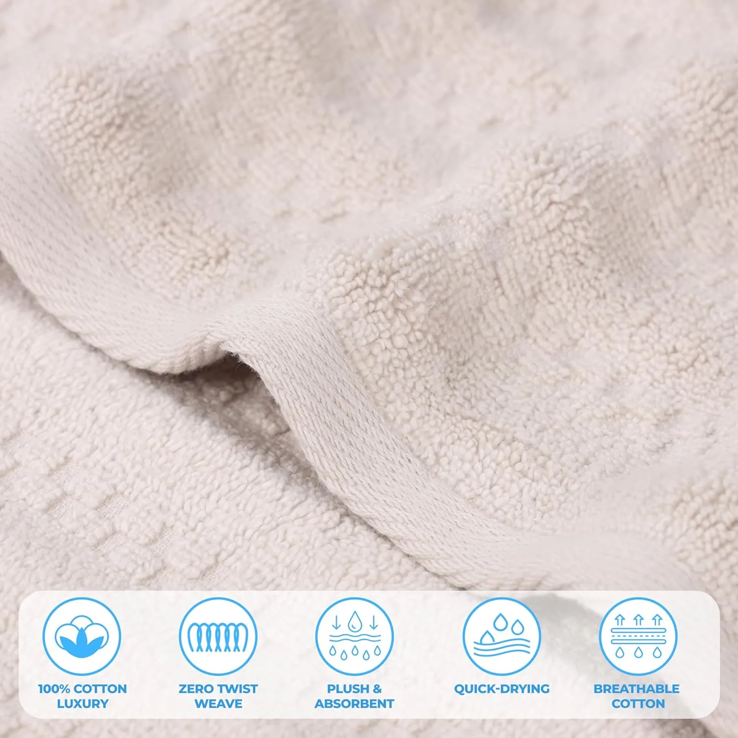 Superior Zuma Zero Twist Cotton Medium Weight Small Towels, for Kitchen, Bathroom, Shower, Spa, Plush Essentials, Waffle Textured Stripes, Face Towels Washcloths, Set of 12, Silver