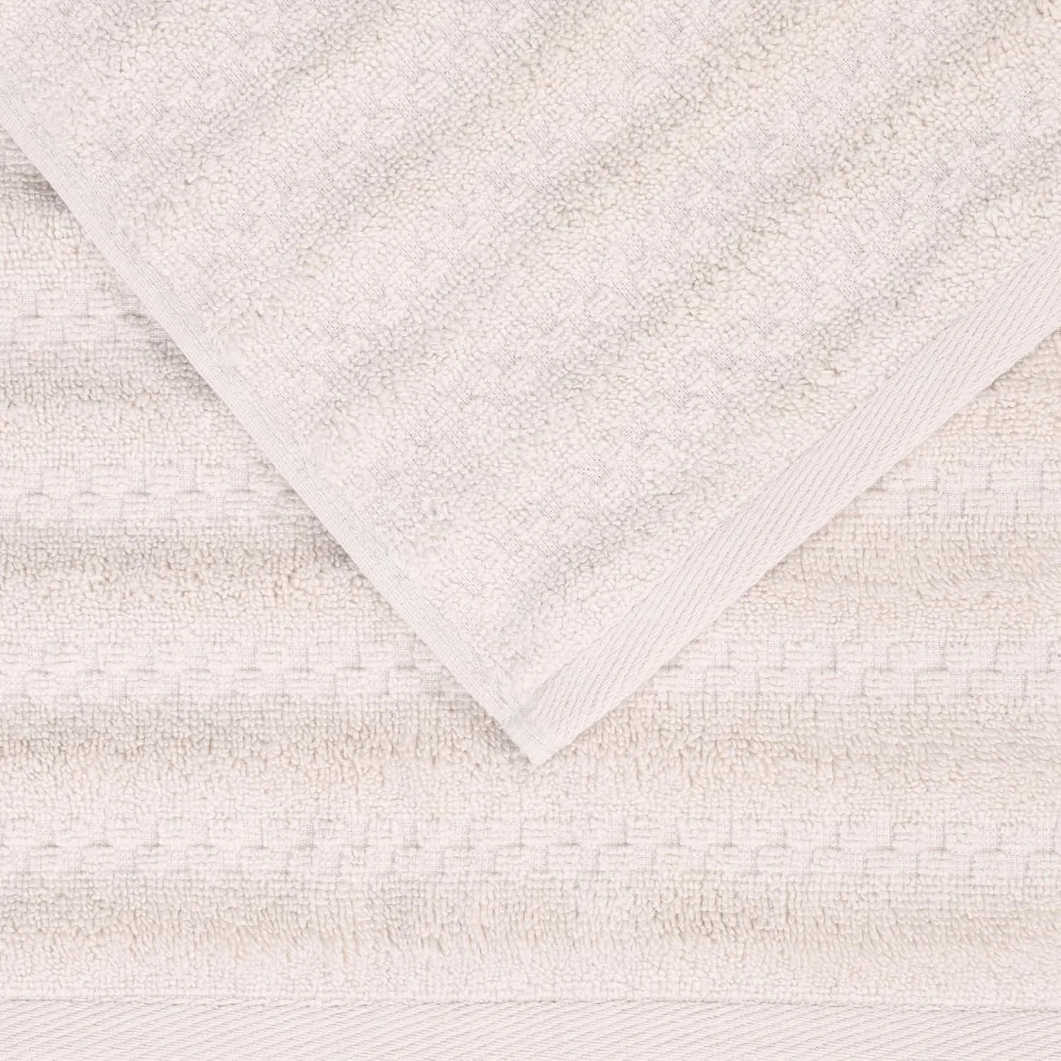 Superior Zuma Zero Twist Cotton Medium Weight Small Towels, for Kitchen, Bathroom, Shower, Spa, Plush Essentials, Waffle Textured Stripes, Face Towels Washcloths, Set of 12, Silver