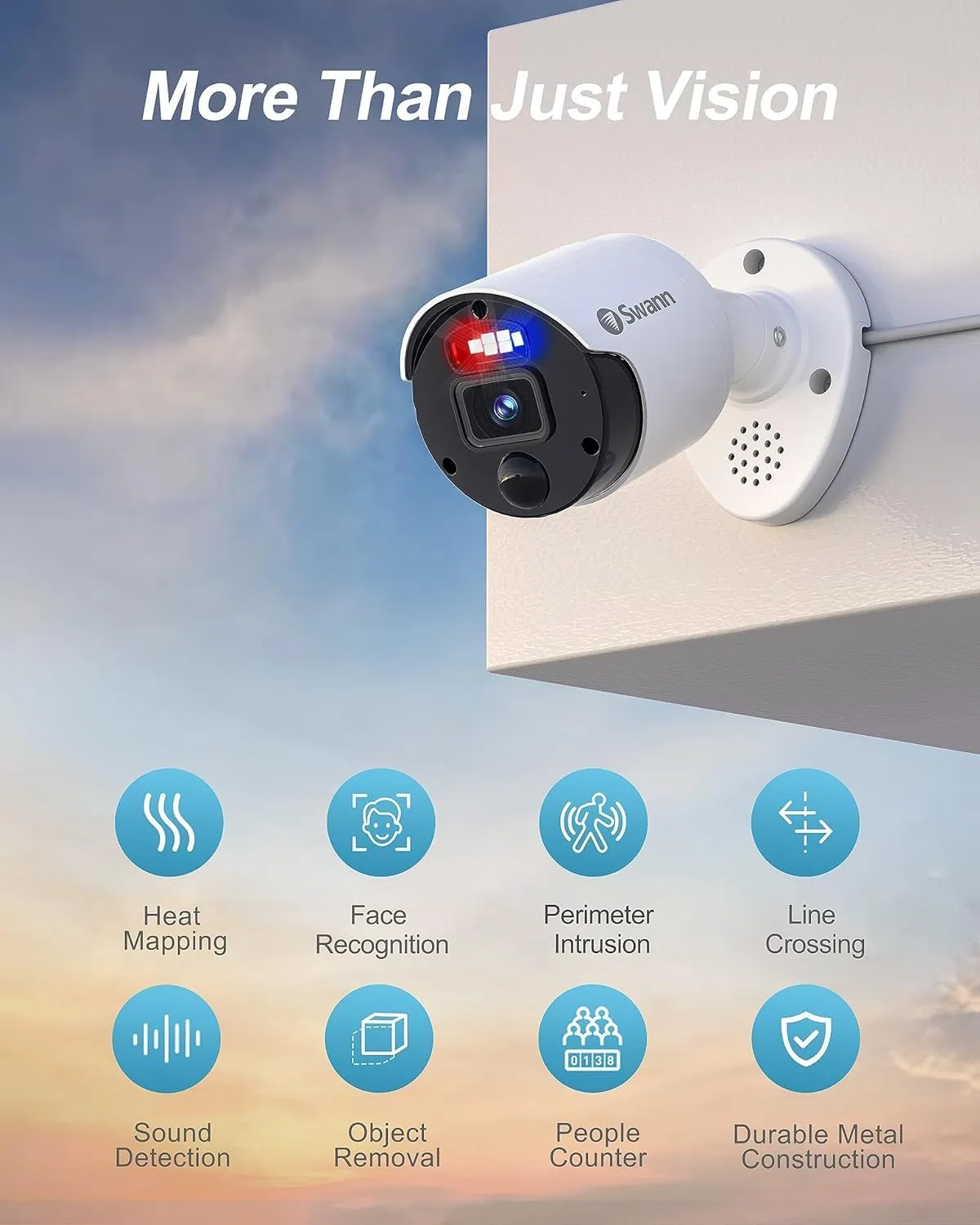 Swann 4K UHD Home Security Camera System, 8Ch NVR with 2TB HDD, 6 Indoor Outdoor Bullet & PT IP Cameras, PoE Wired, Video Analytics, 2-Way Audio, Sirens, Color Night Vision, True Detect, 890005B1PT