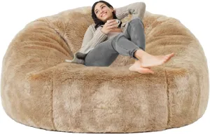 Taotique 6FT Giant Bean Bag Chair Cover (Cover only, No Filler) Soft Faux RH Fur Sofa Bed Washable Bean Bag Couch Cover for Adult and Kids with Liner