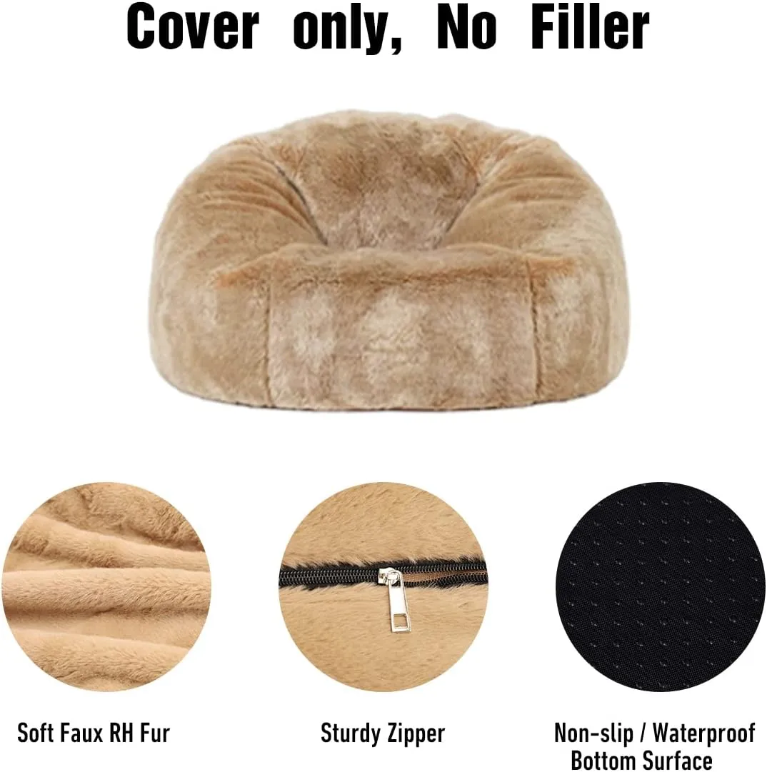 Taotique 6FT Giant Bean Bag Chair Cover (Cover only, No Filler) Soft Faux RH Fur Sofa Bed Washable Bean Bag Couch Cover for Adult and Kids with Liner
