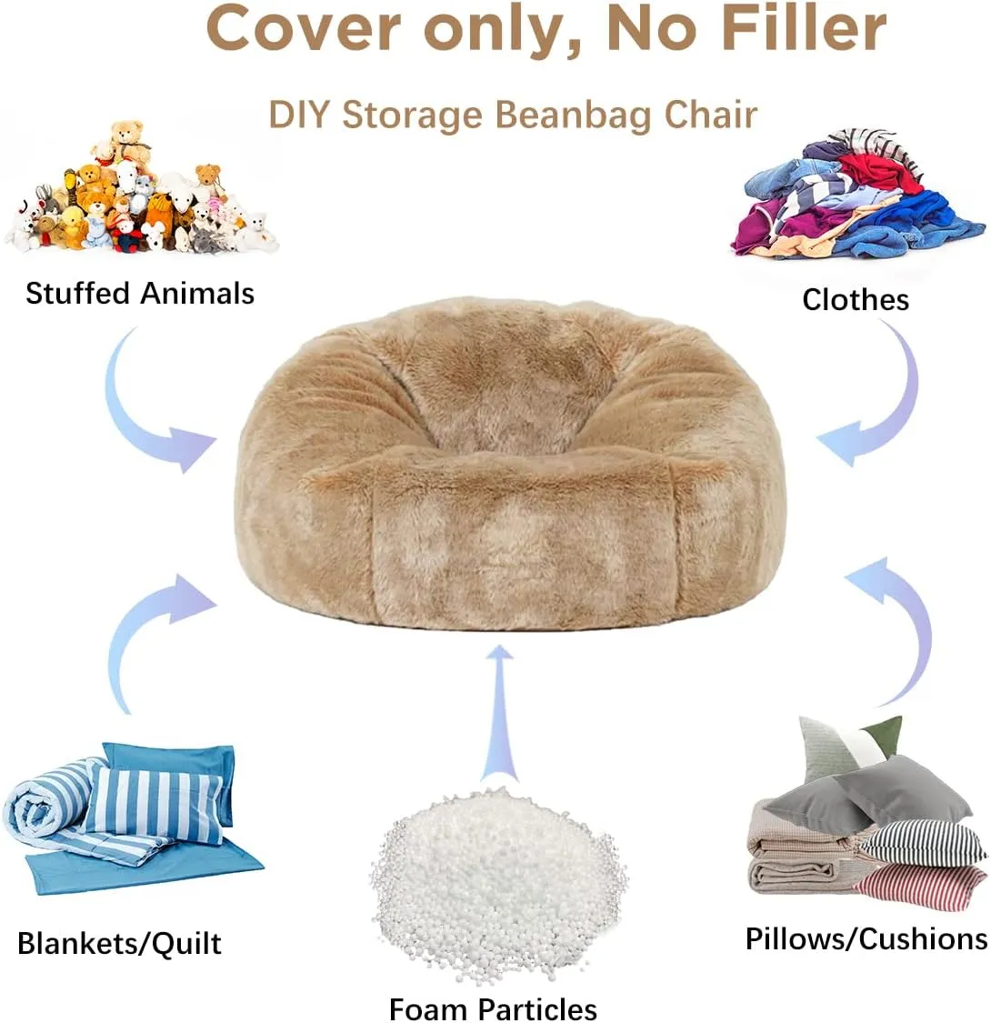 Taotique 6FT Giant Bean Bag Chair Cover (Cover only, No Filler) Soft Faux RH Fur Sofa Bed Washable Bean Bag Couch Cover for Adult and Kids with Liner