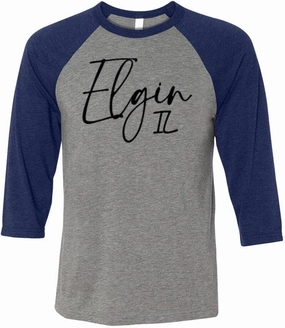 TeesAndTankYou Script Elgin Illinois Three-Quarter Raglan Sleeve Baseball Shirt Unisex